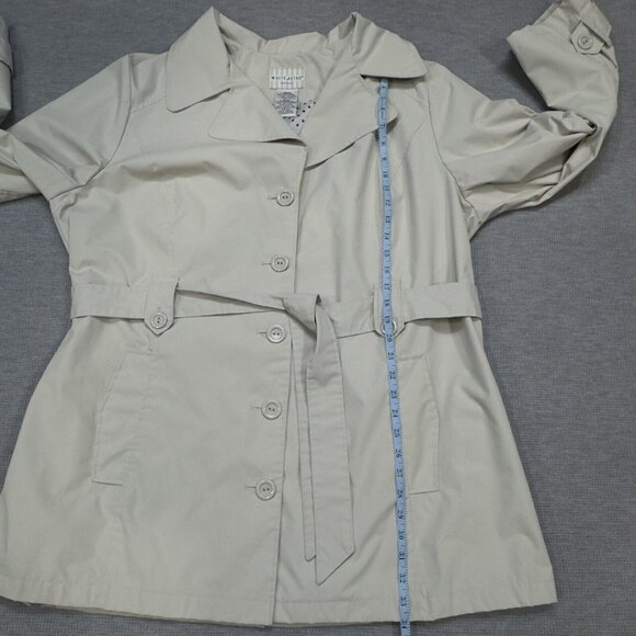 White Stag Womens Light Khaki Trench Coat Belted Long Sleeve Button Front Sz 2X - Picture 12 of 16